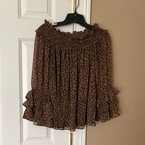 INC International Concepts Brown Leopard Print Blouse